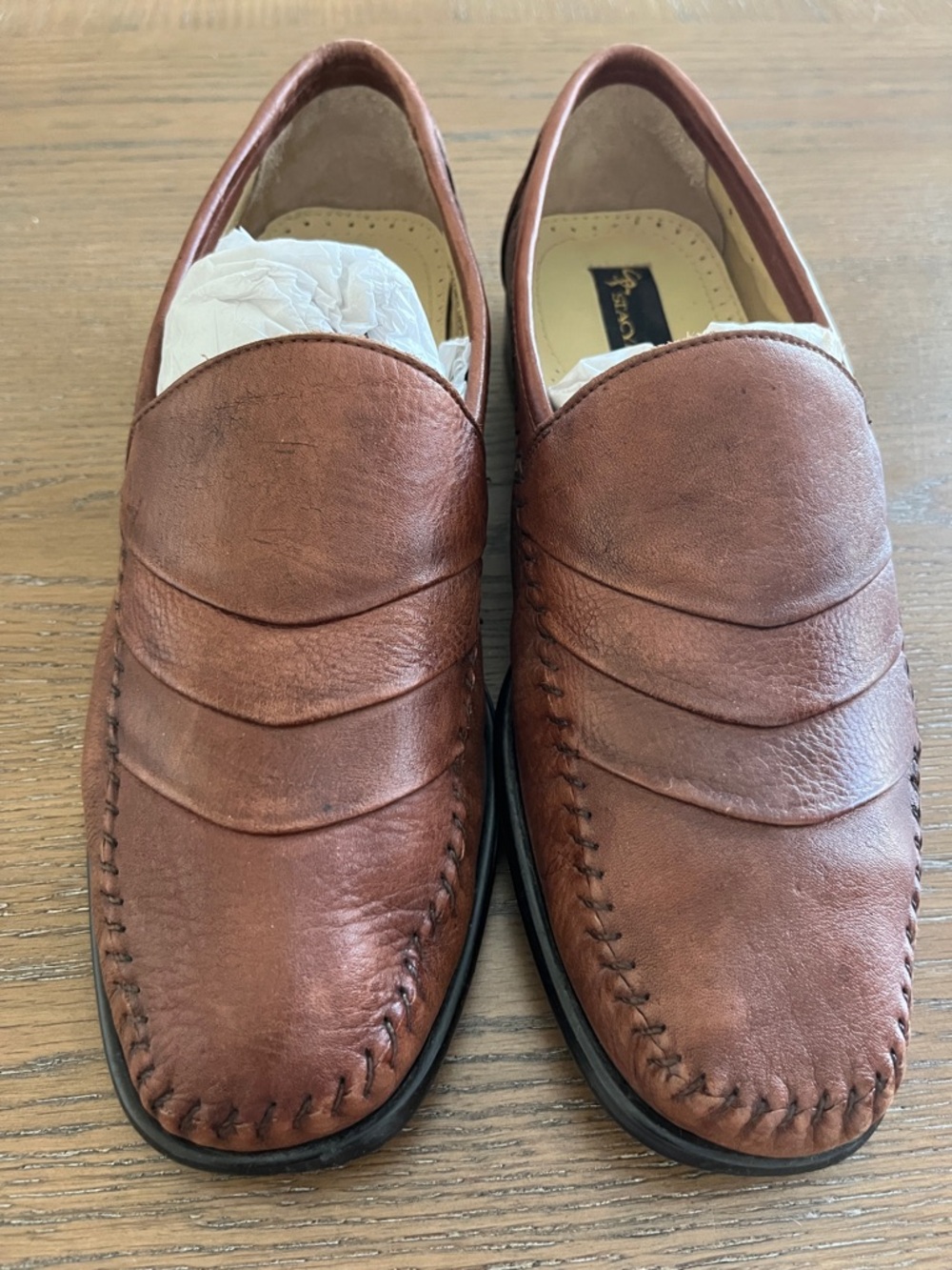 Stacy Adams Cognac Brown Leather Slip-On Loafers